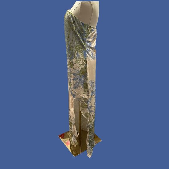Y2K Strapless Floral Print Maxi Dress Ruffle Slit Cottagecore Boho Festival Sz L - Picture 6 of 16